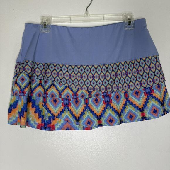 Lucky in Love Skirt Womens Large 12 Purple Multicolor Geometric Tennis Ruffle - Picture 5 of 7